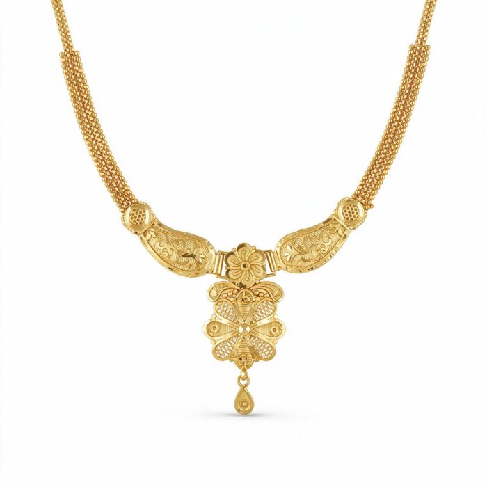 alt="filigree floral bridal necklace set gold plated"