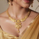 alt="filigree floral bridal necklace set gold plated"