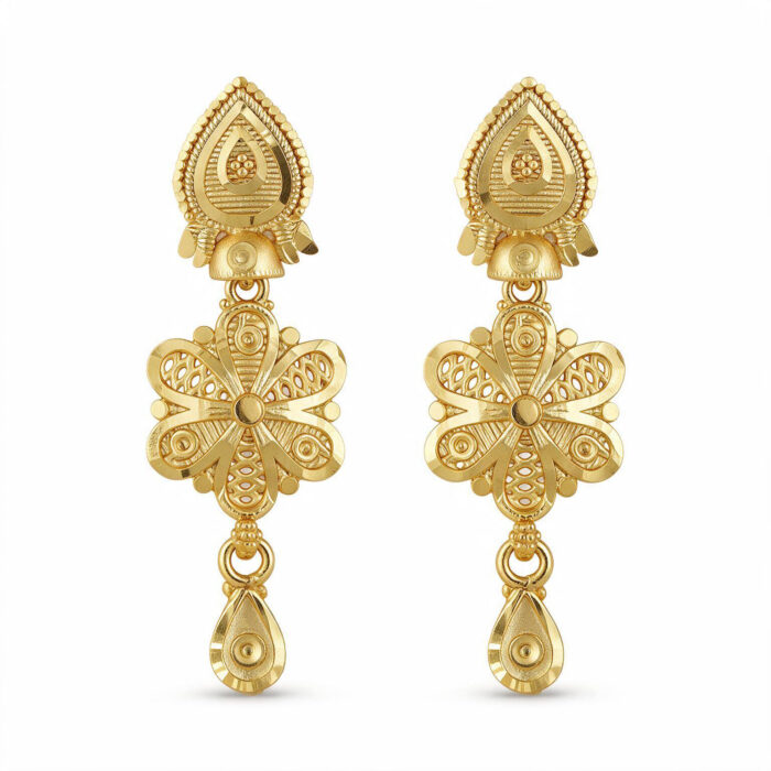 alt="filigree floral bridal necklace set gold plated"