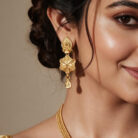 alt="filigree floral bridal necklace set gold plated"