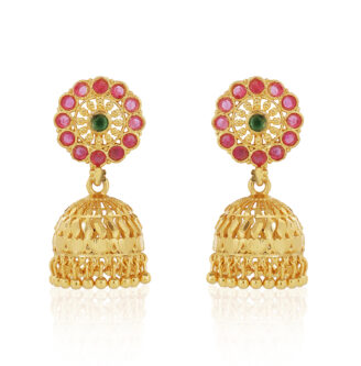 Royal Dome Jhumki Earrings – 24K One Gram Gold Plated Celebration Wear