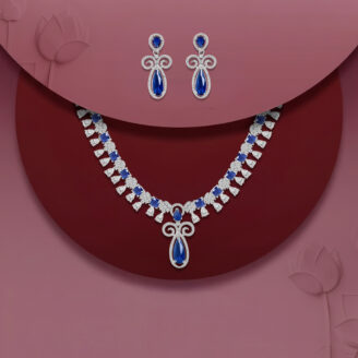 Regal Blue Stone AD Necklace Set – Rhodium Finish | Jecy Jewels