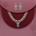 Royal Green Stone AD Necklace Set – Rhodium Finish | Jecy Jewels