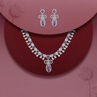 Majestic Purple Stone AD Necklace Set – Rhodium Finish | Jecy Jewels