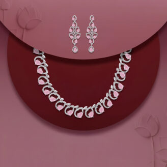 Pink Stone AD Necklace Set – Graceful Rhodium Plated Festive Jewellery | Jecy Jewels