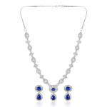 Elegant Blue Stone AD Necklace Set – Rhodium Finish