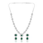 Elegant Green Stone AD Necklace Set – Rhodium Finish
