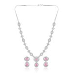 Charming Pink Stone AD Necklace Set – Rhodium Finish