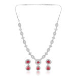 Elegant Rhodium Finish AD Necklace Set – Red Stone Design