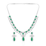 Royal Green Stone AD Necklace Set – Rhodium Finish
