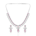 Graceful Pink Stone AD Necklace Set – Rhodium Finish