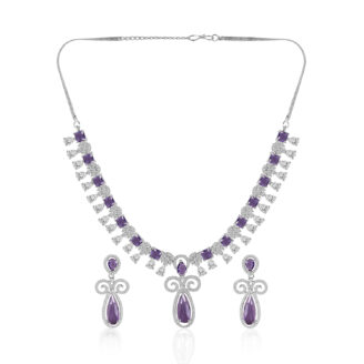 Majestic Purple Stone AD Necklace Set – Rhodium Finish