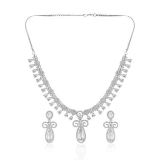 Elegant White Stone AD Necklace Set – Rhodium Finish