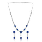 Graceful Blue Stone AD Necklace Set – Rhodium Finish