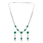 Classic Green Stone AD Necklace Set – Rhodium Finish