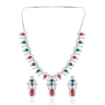 Multi-Color Stone AD Necklace Set – Premium Rhodium Polish