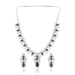 Regal Purple Stone AD Necklace Set – Premium Rhodium Finish