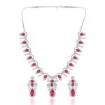 Elegant Red Stone AD Necklace Set – Premium Rhodium Finish