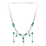 Green Stone AD Necklace Set – Elegant Rhodium Plated Design