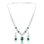 Green Stone AD Necklace Set – Stylish Rhodium Plated Jewellery