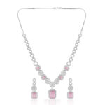 Pink Stone AD Necklace Set – Graceful Rhodium Plated Design