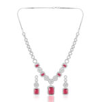 Red Stone AD Necklace Set – Premium Rhodium Plated Finish