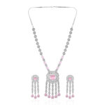 Pink Stone AD Necklace Set – Graceful Rhodium Plated Bridal Wear