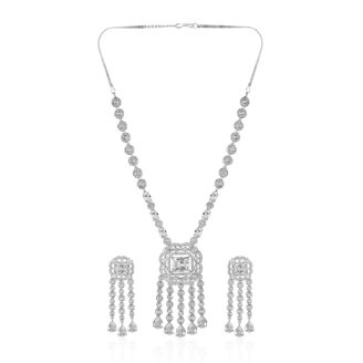 White Stone AD Necklace Set – Premium Rhodium Plated Bridal Jewellery