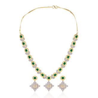 Green Stone AD Necklace Set – Royal Gold Plated Traditional Wear