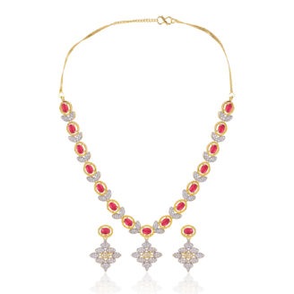 Red Stone AD Necklace Set – Luxurious Gold Plated Bridal Jewellery