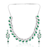 Green Stone AD Necklace Set – Regal Rhodium Plated Bridal Design
