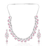 Pink Stone AD Necklace Set – Graceful Rhodium Plated Festive Jewellery