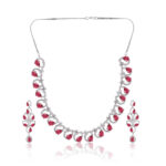 Red Stone AD Necklace Set – Premium Rhodium Plated Wedding Jewellery