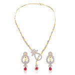 Red Stone AD Necklace Set – Classic Gold Plated Bridal Design