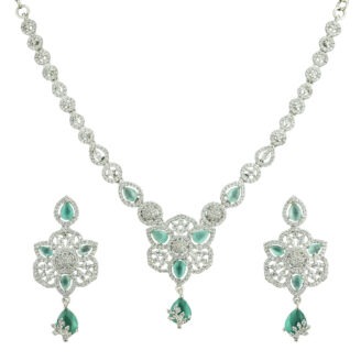 Trendy Mint Green Rhodium Plated Necklace – Occasional Collection