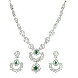 Radiant Green Rhodium Plated Necklace – Designer Series