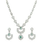 Festive Mint Green Rhodium Plated Necklace – Designer Series