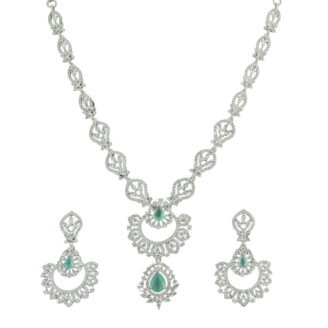 Festive Mint Green Rhodium Plated Necklace – Designer Series