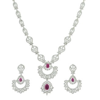 Elegant Ruby Rhodium Plated Necklace – Designer Series
