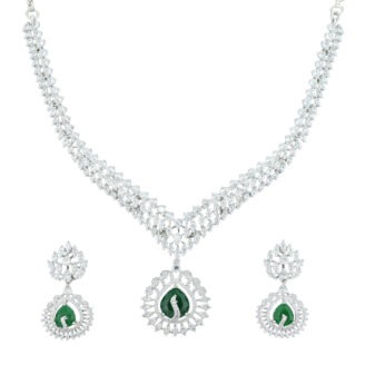 Elegant Green Rhodium Plated Necklace – Festive Line