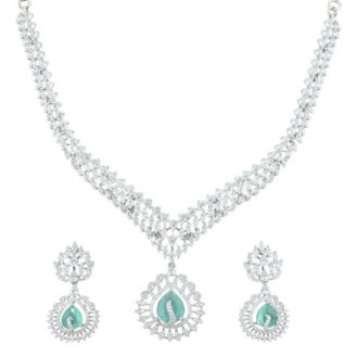 Timeless Mint Green Rhodium Plated Necklace – Festive Line