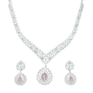 Stylish Mint Pink Rhodium Plated Necklace – Festive Line