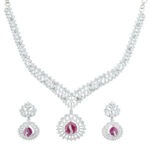 Trendy Ruby Rhodium Plated Necklace – Festive Line