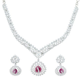 Trendy Ruby Rhodium Plated Necklace – Festive Line