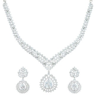 Radiant White Rhodium Plated Necklace – Festive Line