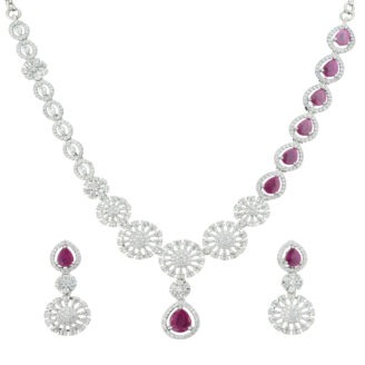 Festive Ruby Rhodium Plated Necklace – Stylish Edition