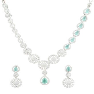 Glamorous Mint Green Rhodium Plated Necklace – Stylish Edition