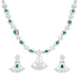 Trendy Green Rhodium Plated Necklace – Modern Charm