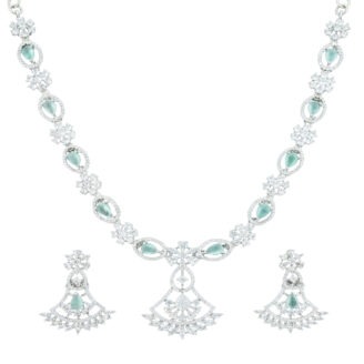Stylish Mint Green Rhodium Plated Necklace – Modern Charm
