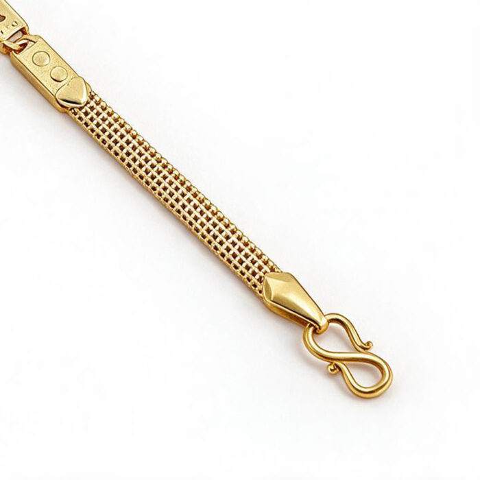 alt="textured mesh gold bracelet"